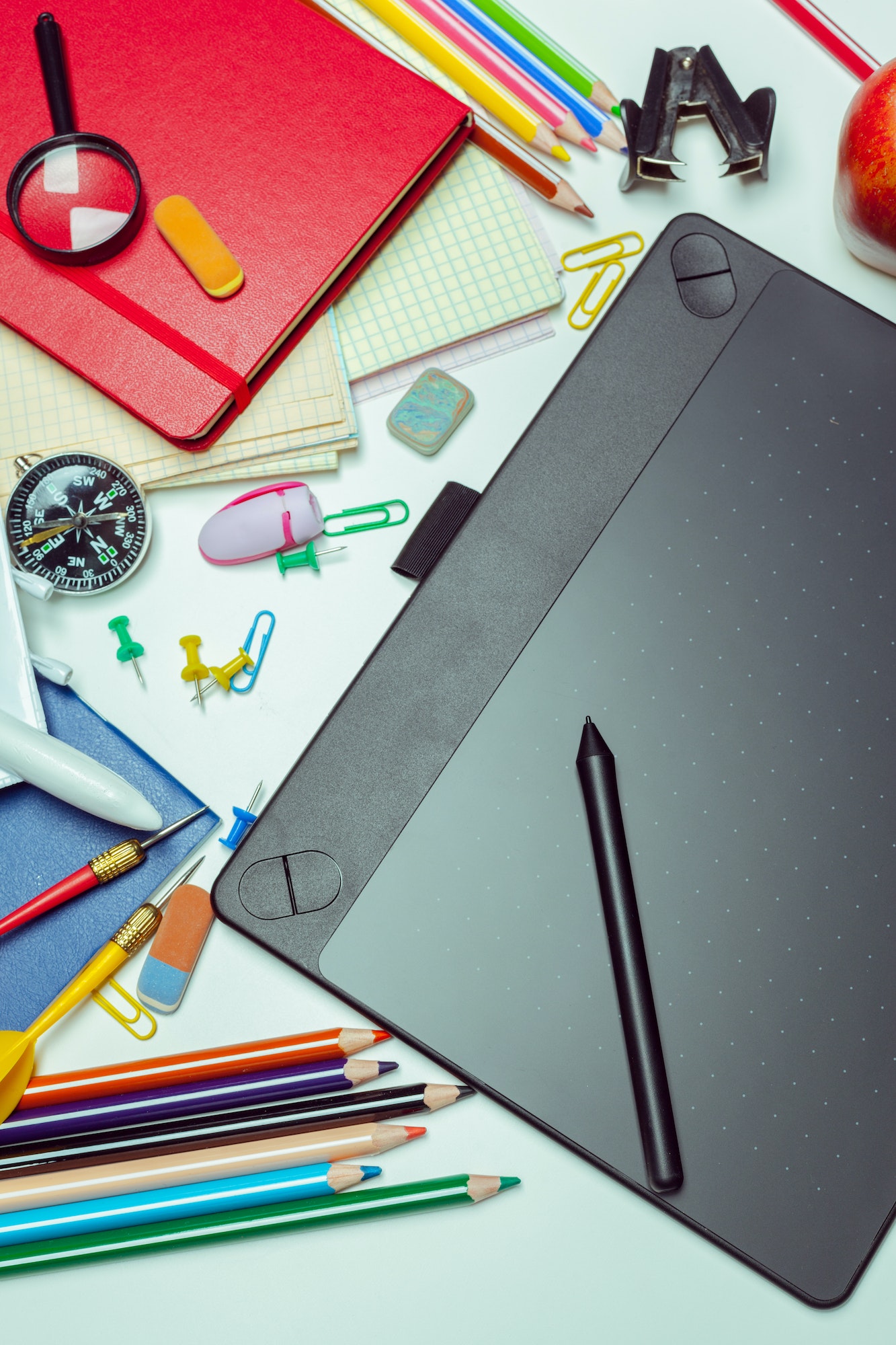 Concept artist desktop. Graphics tablet